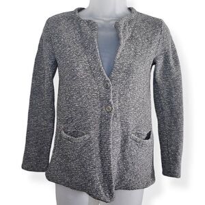 Eileen Fisher Alpac Merino Wool Nubby Knit 2 Button Gray Cardigan Jacket Size PM